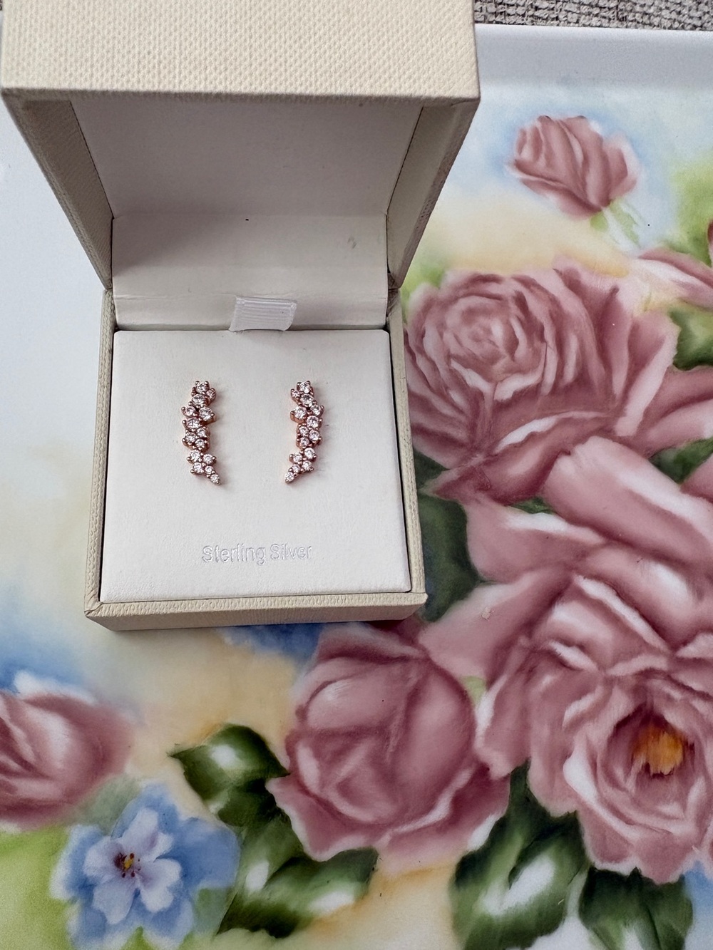 Rachel Ashwell Shabby Chic Sterling Silver Rose Gold CZ Climber Earrings NWT